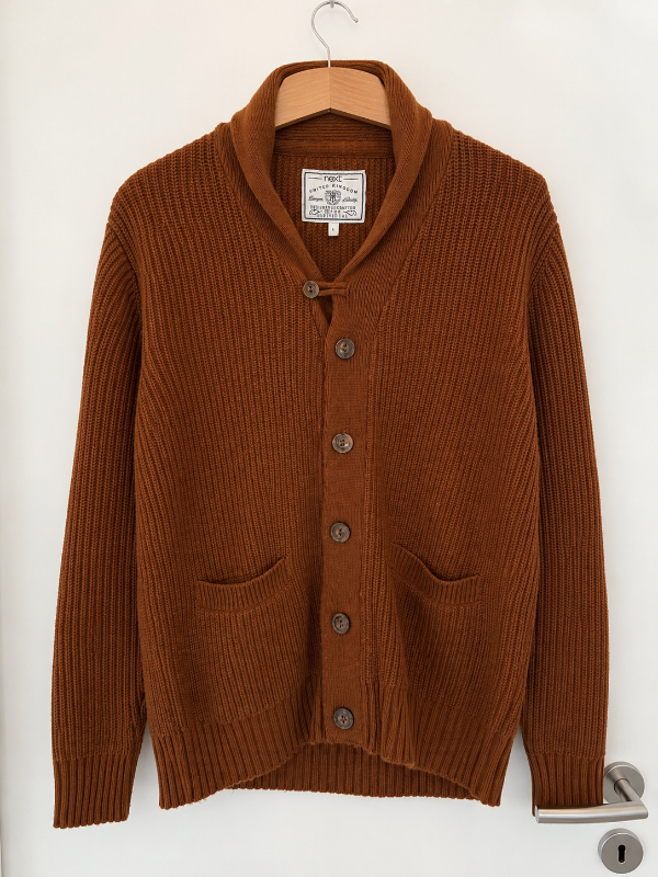 Next Unisex Brown Shawl Collar Knitted Cardigan