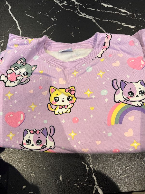 S fjólubla kisu peys