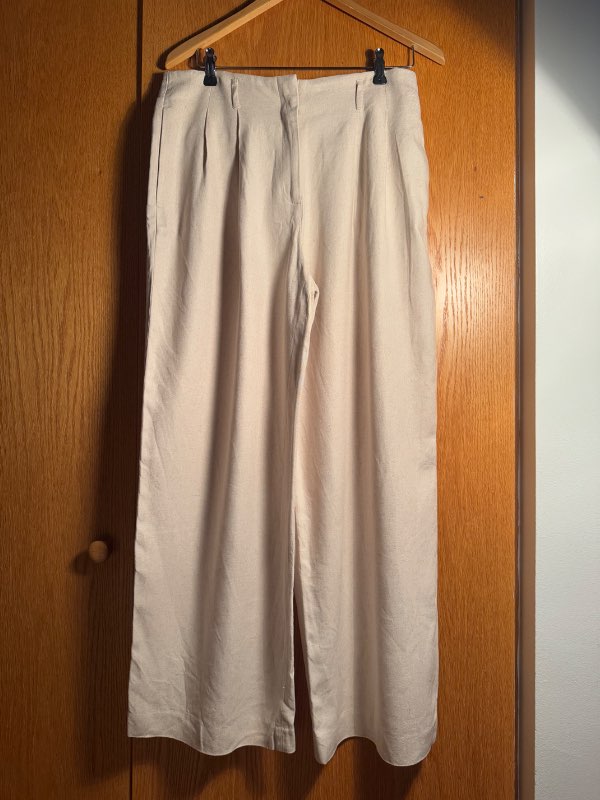 Cream Linen wide-leg pants