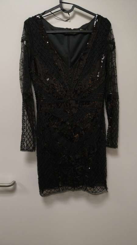 black sequin dress
