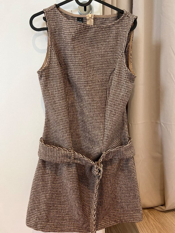 S/Brúnn og beige kjóll