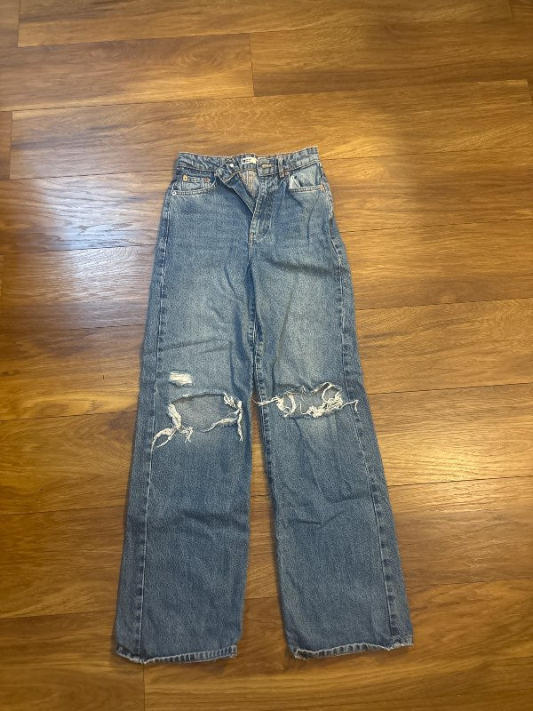 Bláar gina tricot gallabuxur