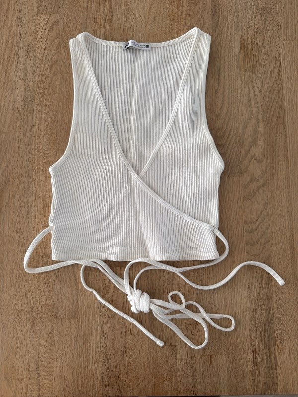Crop top með böndum- Zara- hvítur
