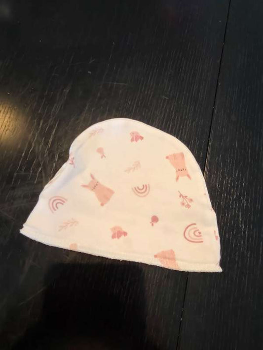 Húfa hvít og bleik