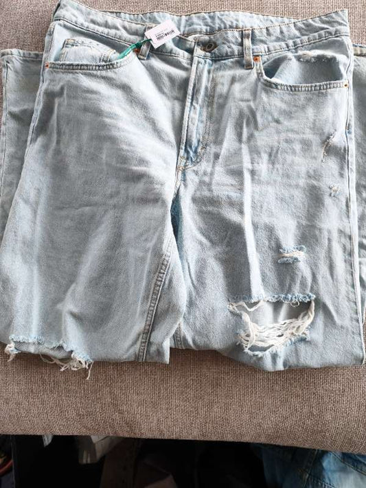 Baggy wide ljósar gallabuxur M/gat