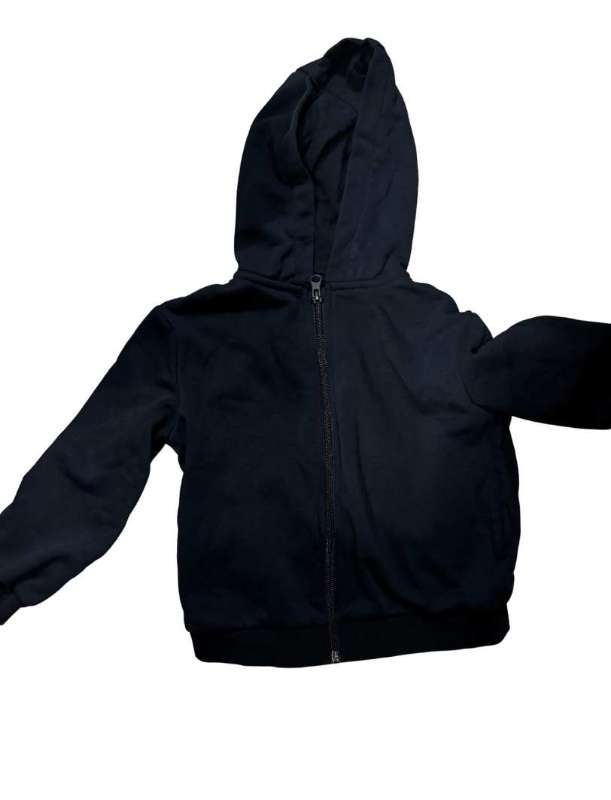 Dökkblá hettupeysa rennd