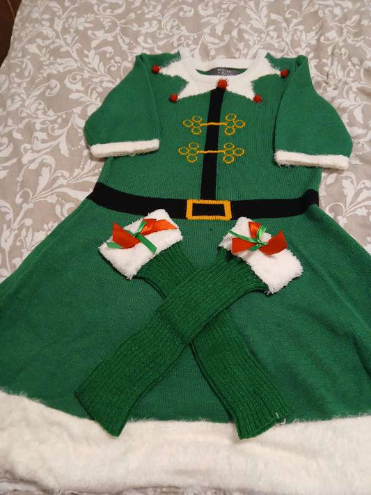 Grænn jólakjóll og legghlífar