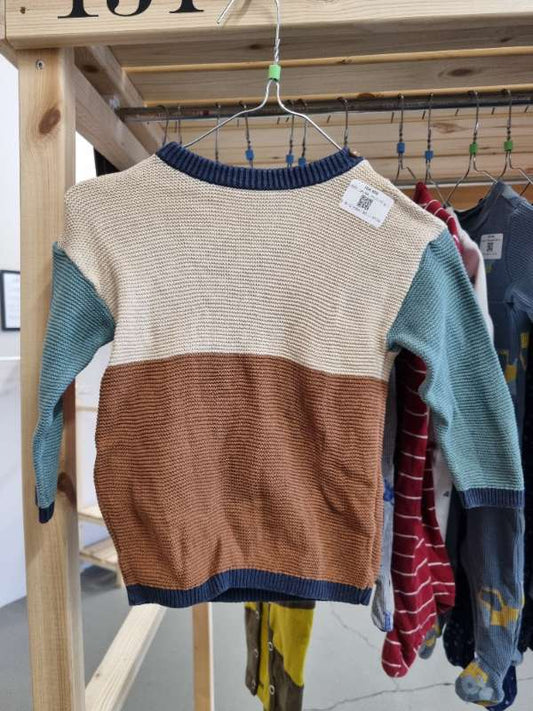 H&M, peysa, brún m/ grænum ermum