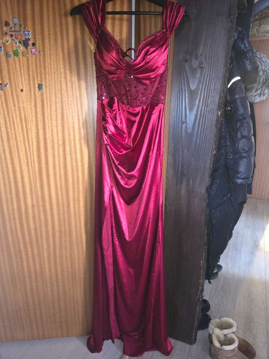 Red Formal Dress – Satin, Floor-Length, New