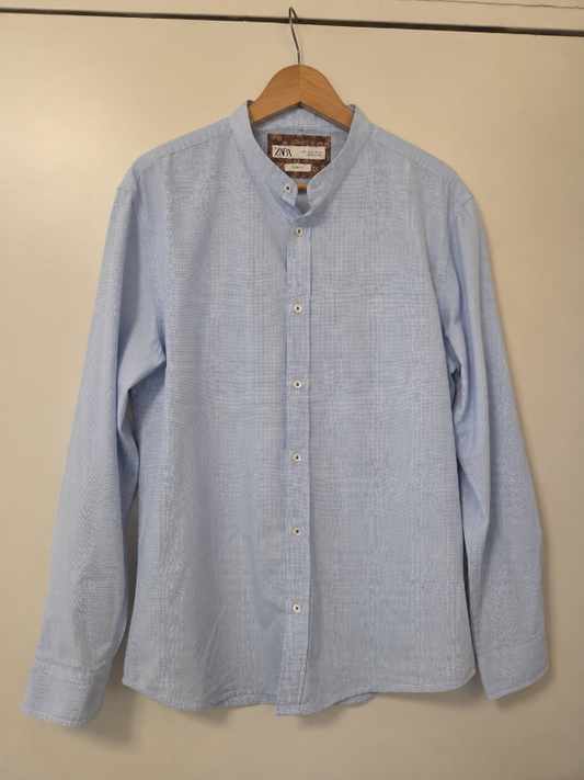 ZARA Men's Light Blue Casual Long-Sleeve Shirt