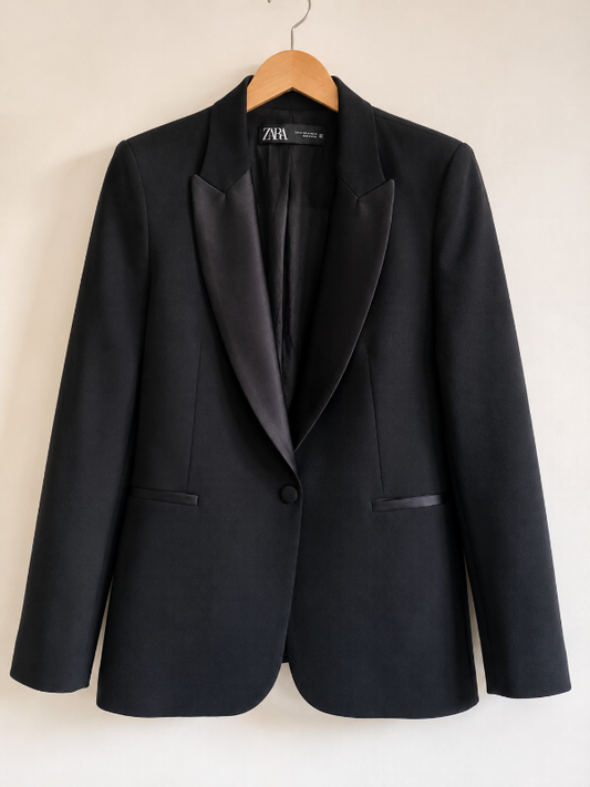 Zara black satin lapel blazer – women’s