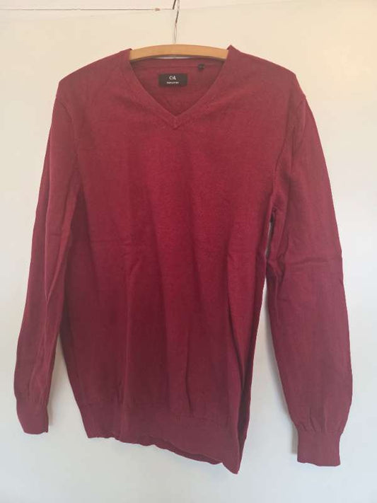 C&A Men's Regular Fit V-Neck Knit Sweater Burgundy