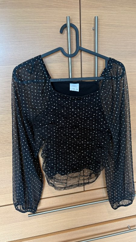 Zara langerma skyrta með steinum