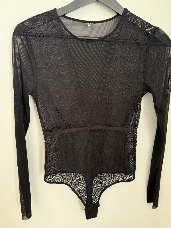 Pieces black lace bodysuit