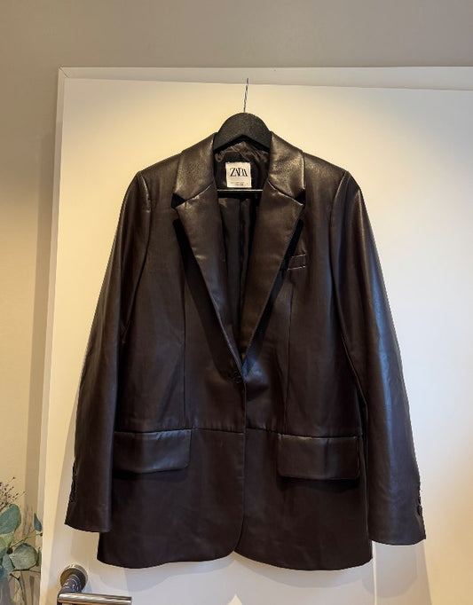 ZARA Leður Blazer - Brúnn
