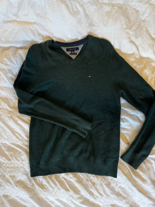 Græn Tommy Hilfiger V-Neck Peysa