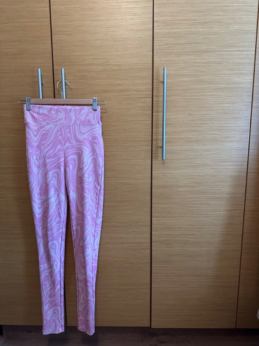 Íþróttaleggings - bleikar/hvít