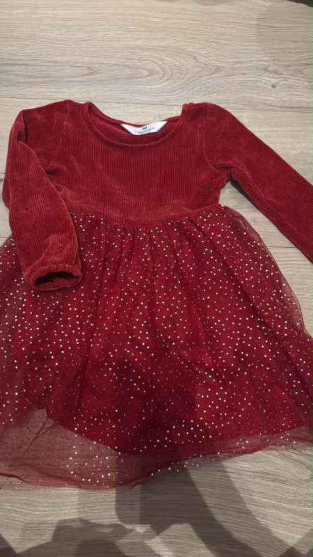 H&M Sparikjóll - rauður flauel glimmer