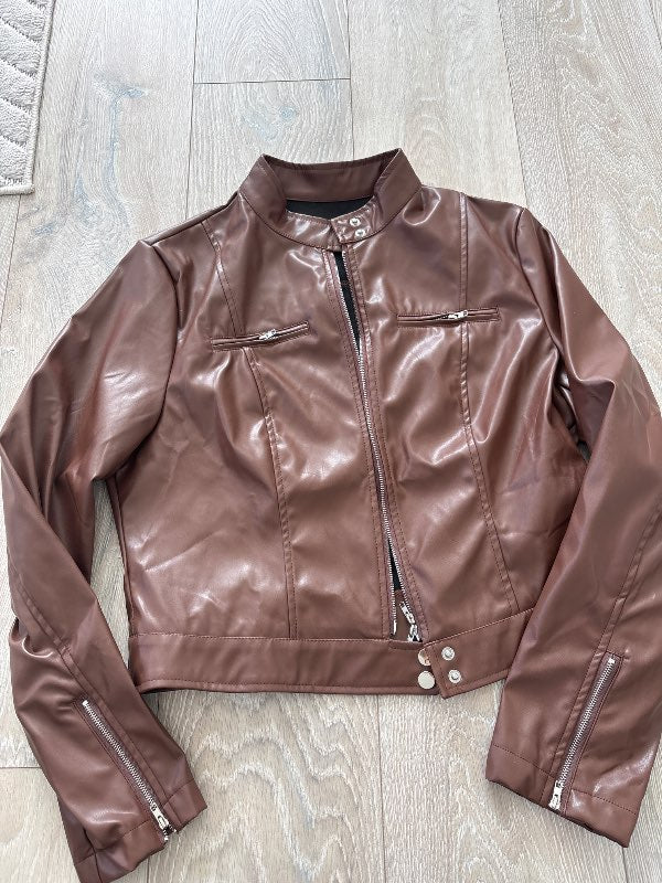 Brúnn leður jakki