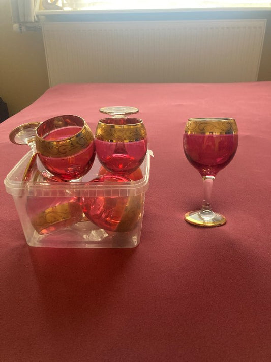 Bleikt glas með gull mynstri set, 6 stk