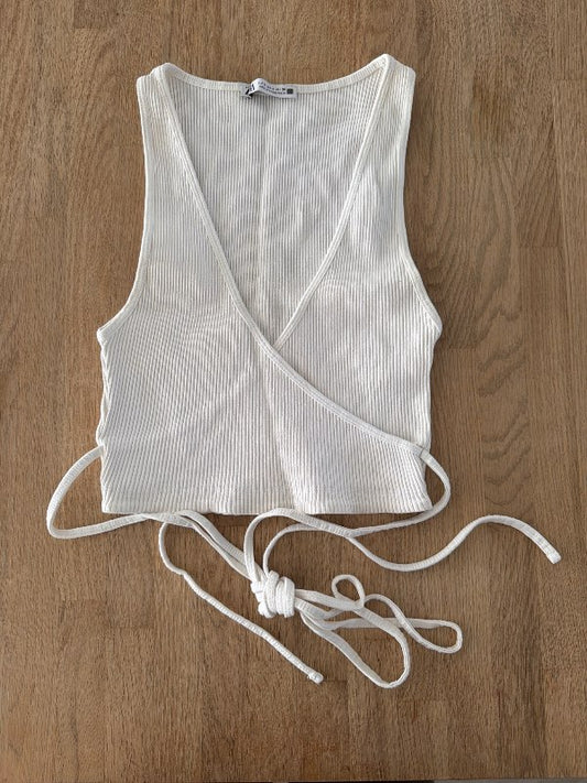 Crop top með böndum- Zara- hvítur